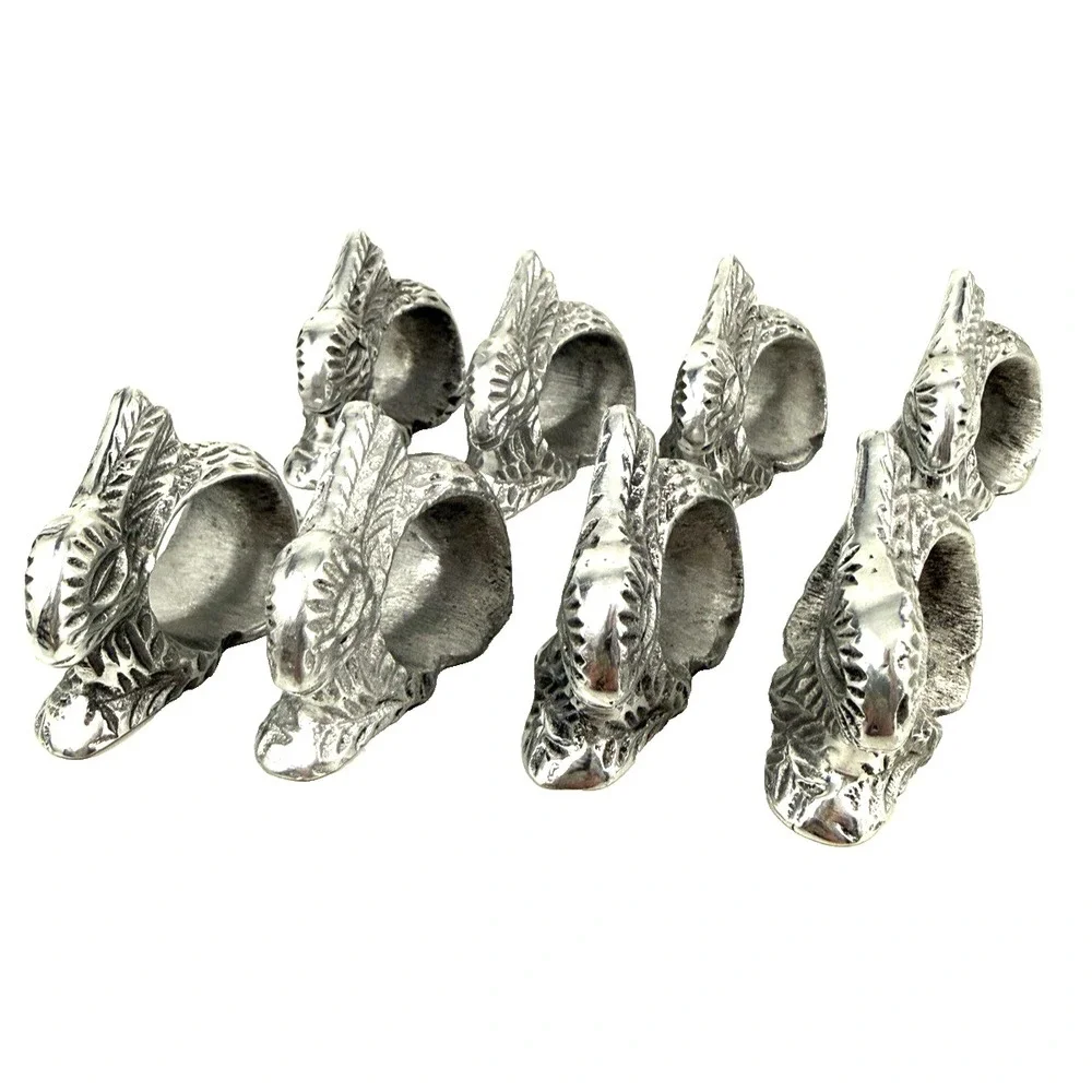 Bunny Rabbit Napkin Rings Holders Pewter Finish Easter Spring Farmhouse Lot of 8